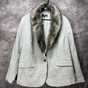 Talbots Classic Shetland Blazer Jacket Womens 20WP Faux Fur Trimmed Wool Blend